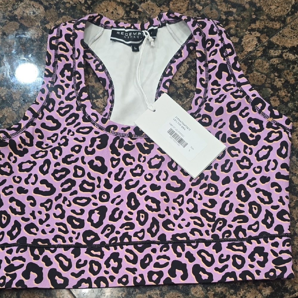 Nwt Redemption Pink Leopard Print Sports Bra sz l